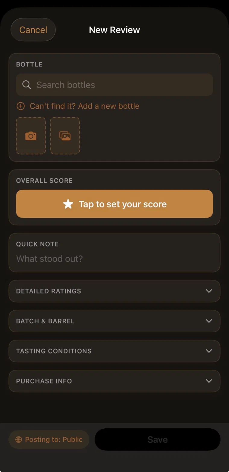 New review sheet with scoring and tasting details
